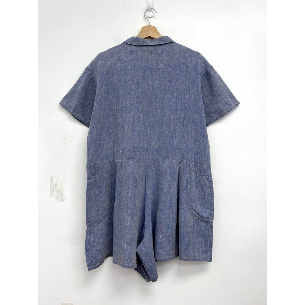 Vintage Flax Linen Romper Button-Front Oversized Coastal Collared Relaxed Small - Picture 2 of 12